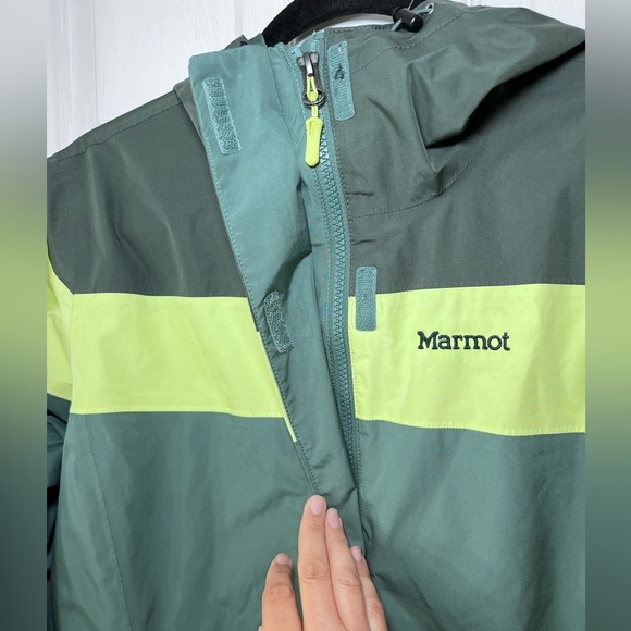 Marmot  Roam Rain Jacket Women’s Large Green Yellow Hooded Full Zip Waterproof - Picture 5 of 11